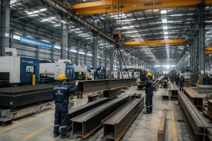 Xưởng gia công kết cấu thép hiện đại của Vina Hoàng Dũng tại Long Thành